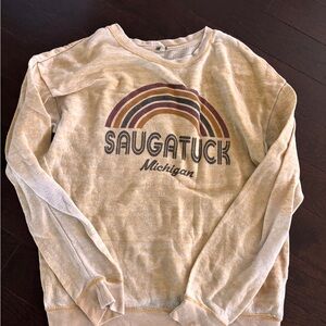 Saugatuck Michigan Beige Retro Rainbow Crewneck Sweatshirt